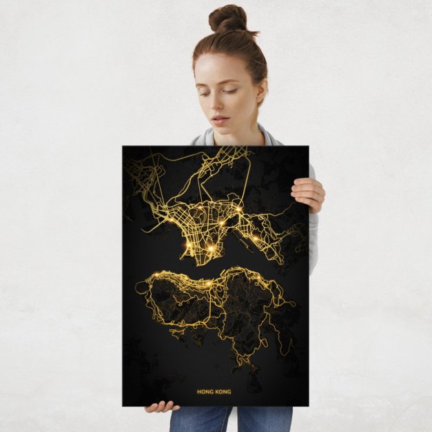 Plakat metalowy Mapa City Lights Hongkong L