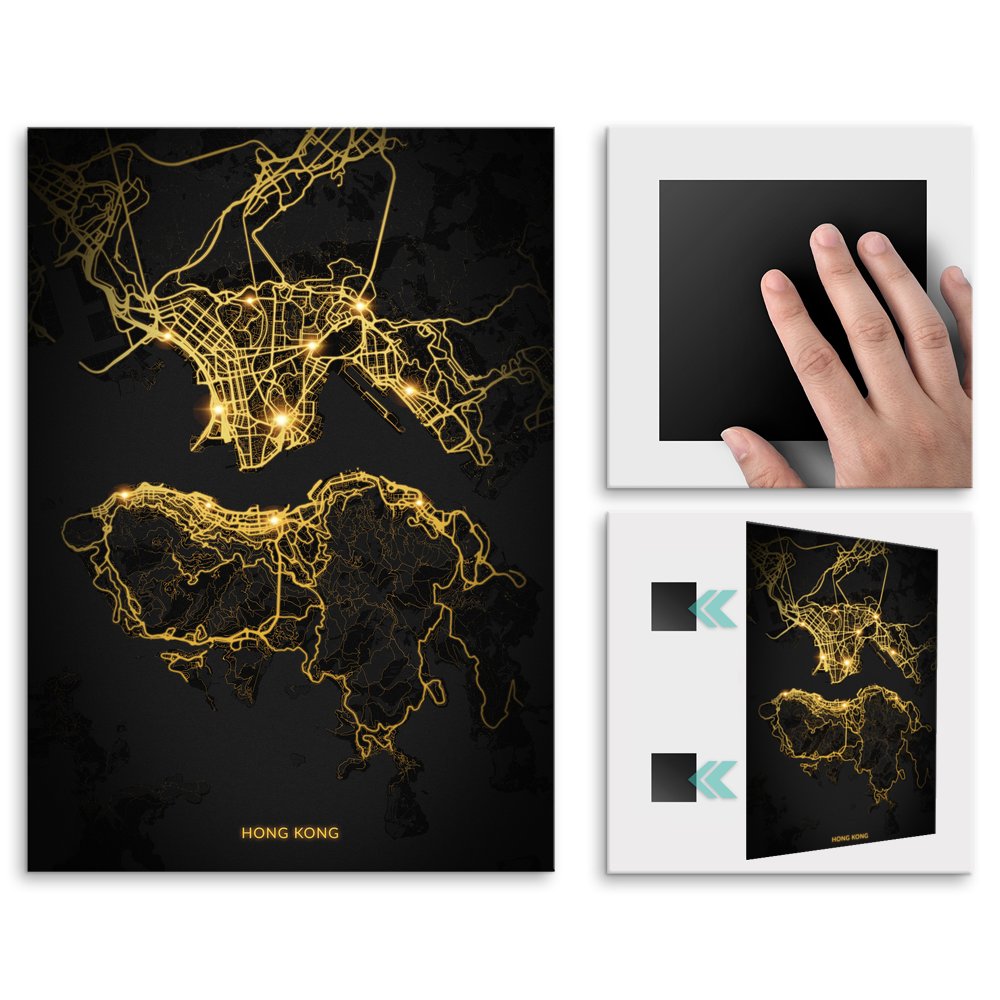 Plakat metalowy Mapa City Lights Hongkong L