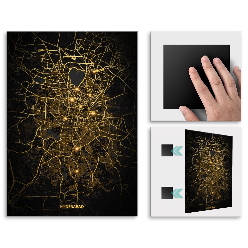 Plakat metalowy Mapa City Lights Hajdarabad M