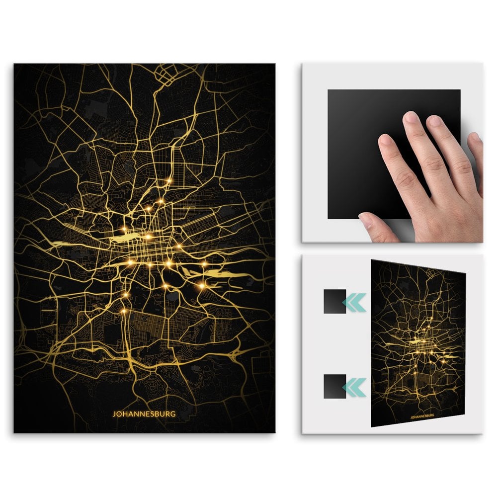 Plakat metalowy Mapa City Lights Johannesburg M