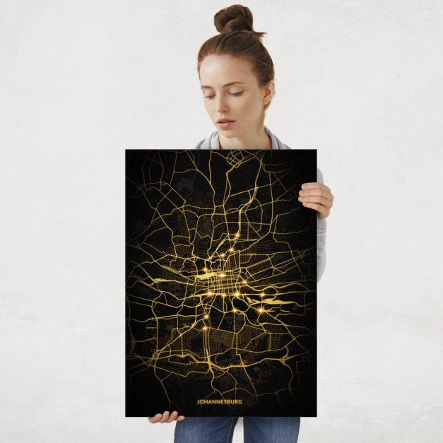 Plakat metalowy Mapa City Lights Johannesburg L