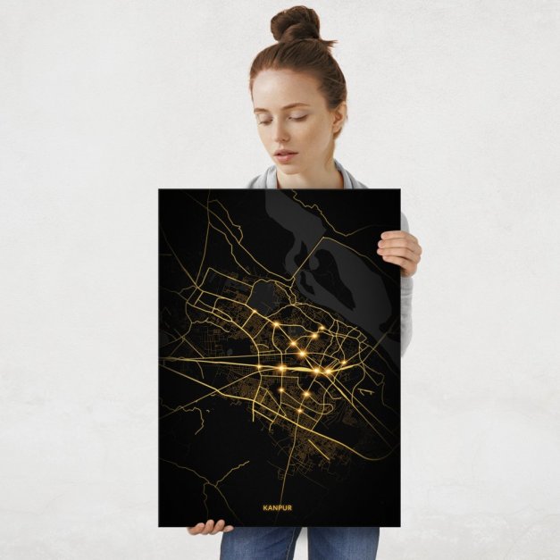 Plakat metalowy Mapa City Lights Kanpur L