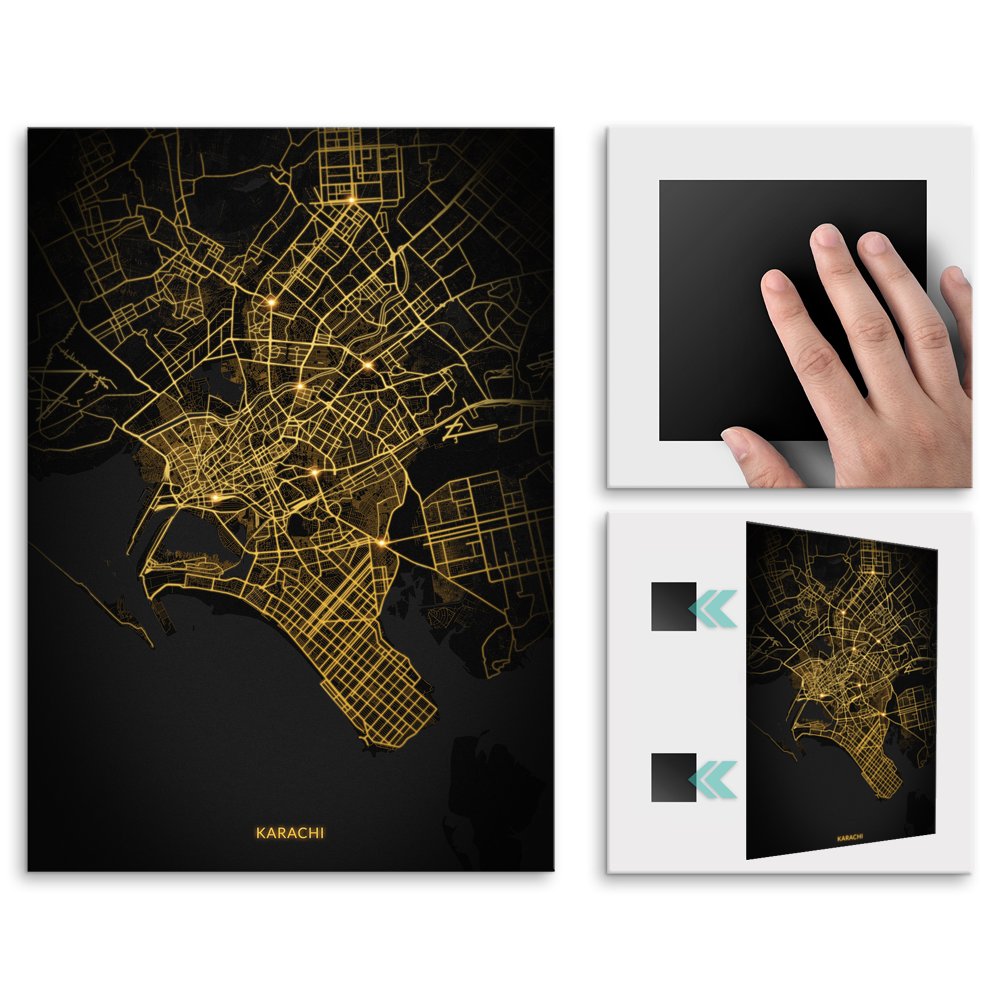 Plakat metalowy Mapa City Lights Karaczi L