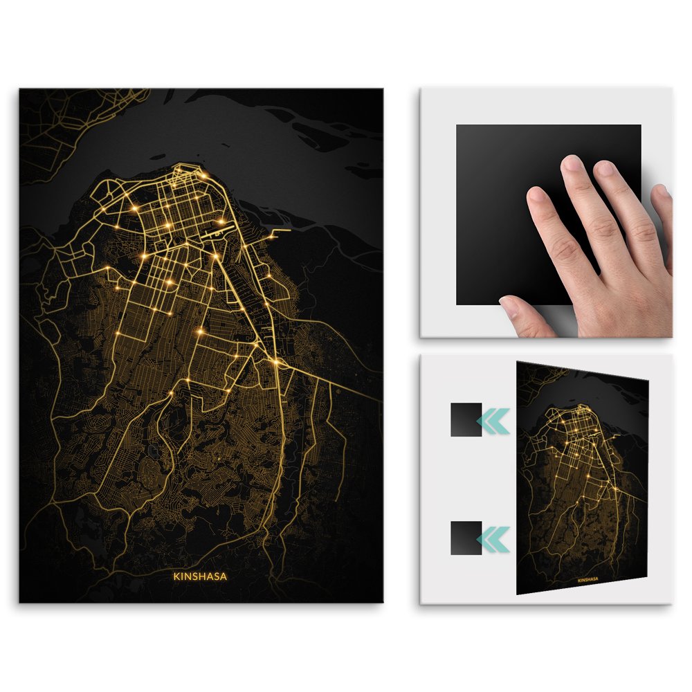 Plakat metalowy Mapa City Lights Kinszasa M