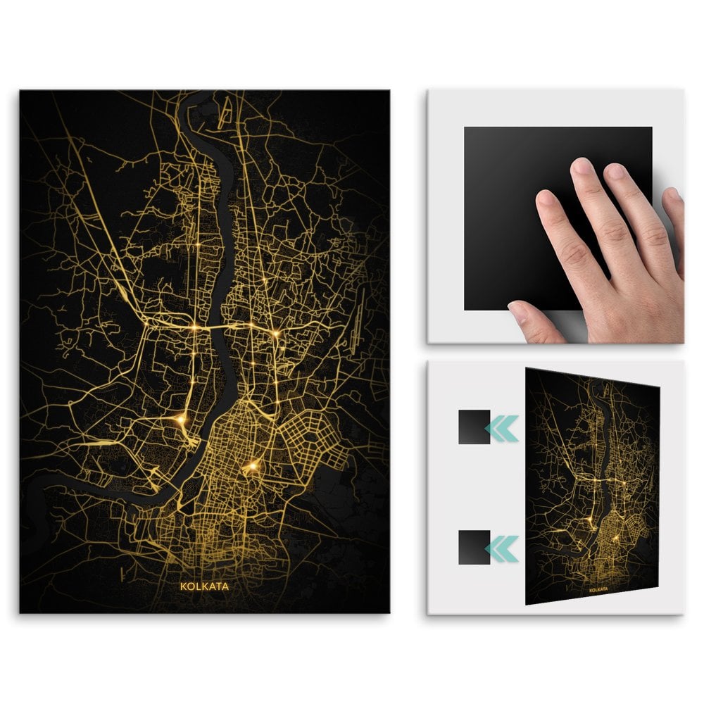 Plakat metalowy Mapa City Lights Kolkata L