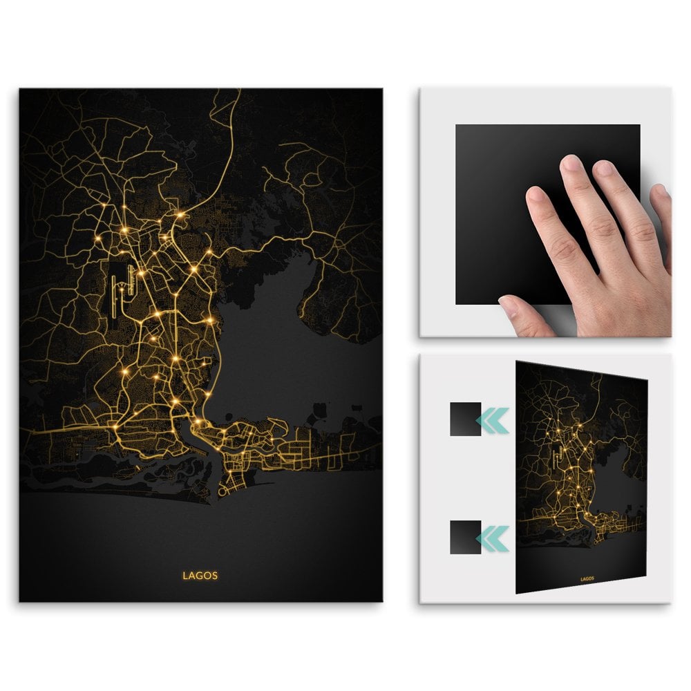 Plakat metalowy Mapa City Lights Lagos L