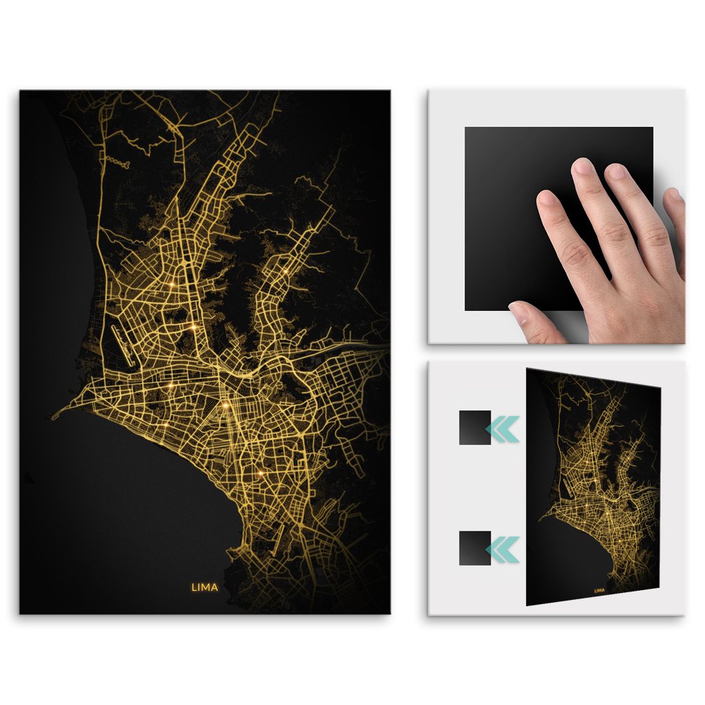 Plakat metalowy Mapa City Lights Lima L