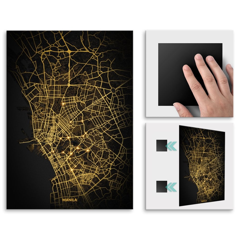 Plakat metalowy Mapa City Lights MANILA M