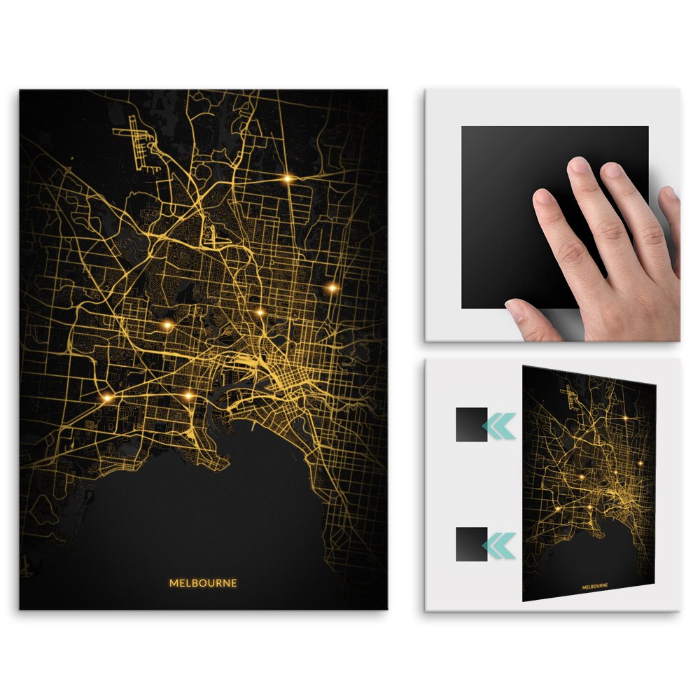 Plakat metalowy Mapa City Lights Melbourne L