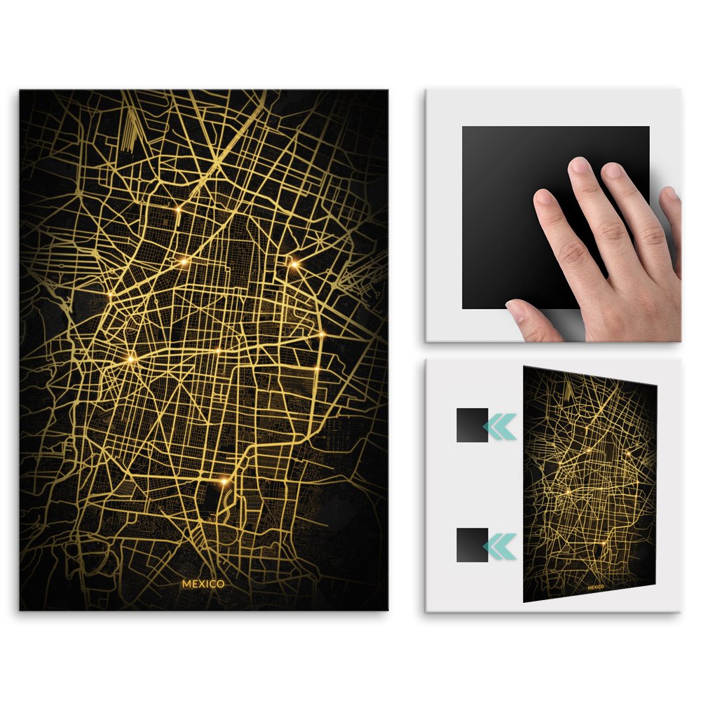 Plakat metalowy Mapa City Lights Meksyk M