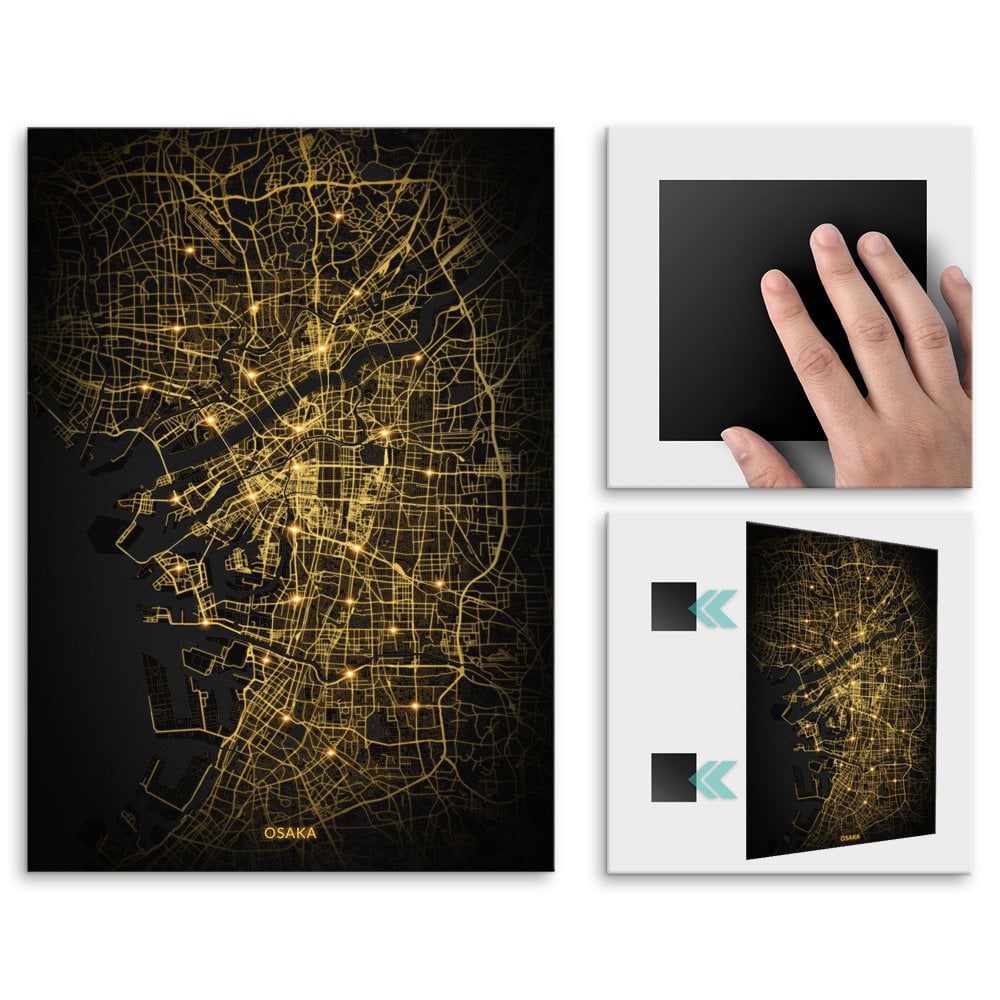 Plakat metalowy Mapa City Lights Osaka M