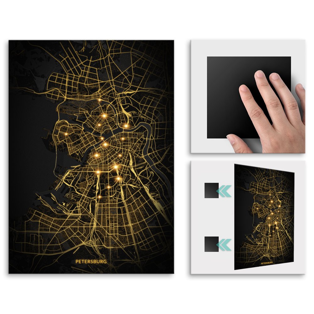 Plakat metalowy Mapa City Lights Petersburg L