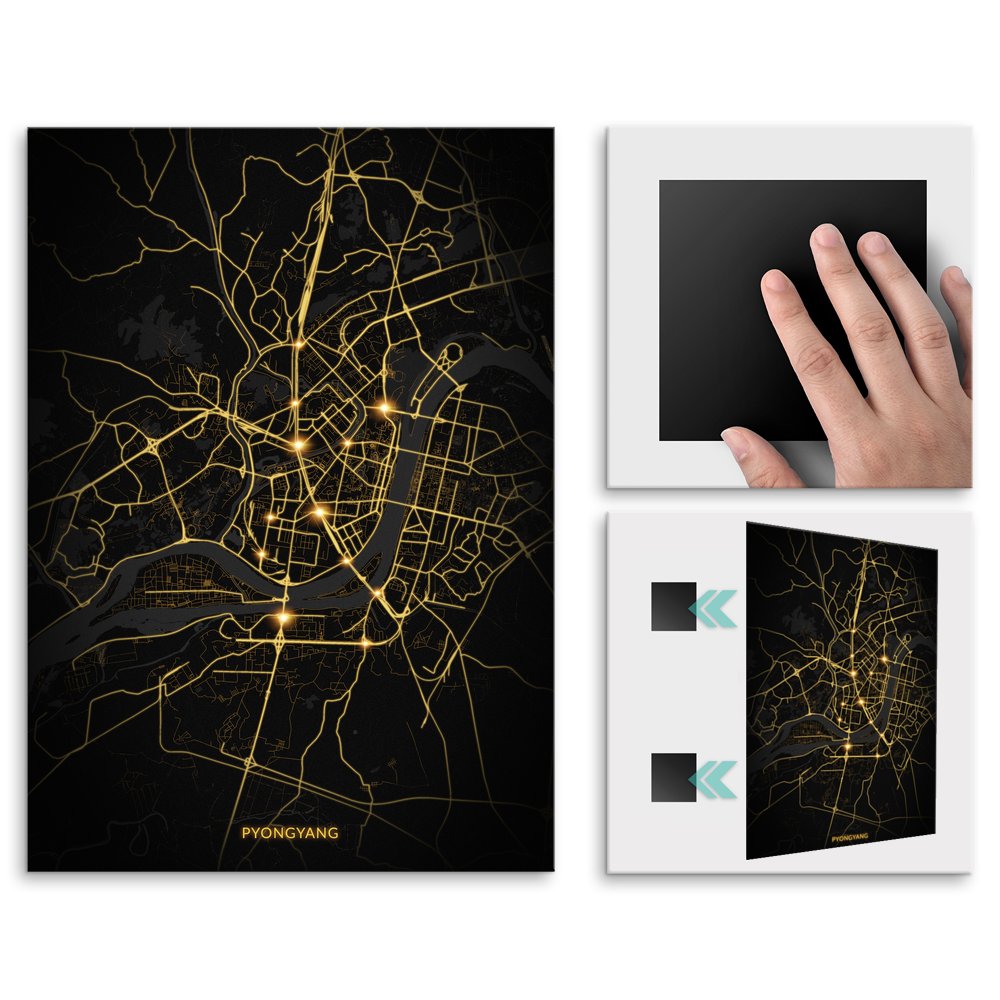 Plakat metalowy Mapa City Lights Pjongjang M