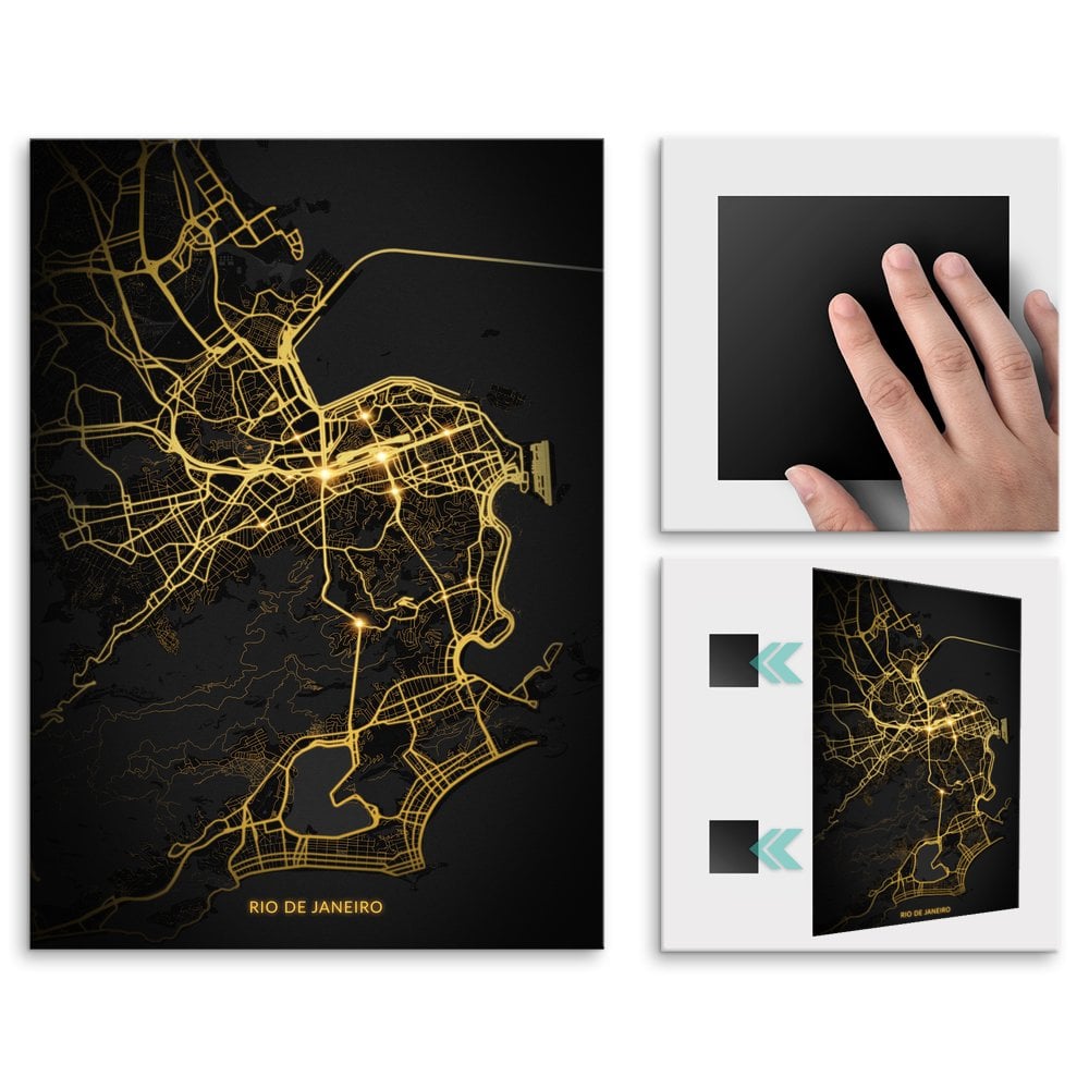 Plakat metalowy Mapa City Lights Rio De Janeiro M