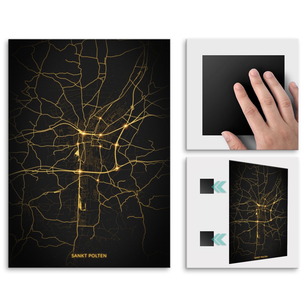 Plakat metalowy Mapa City Lights Sankt Plten M