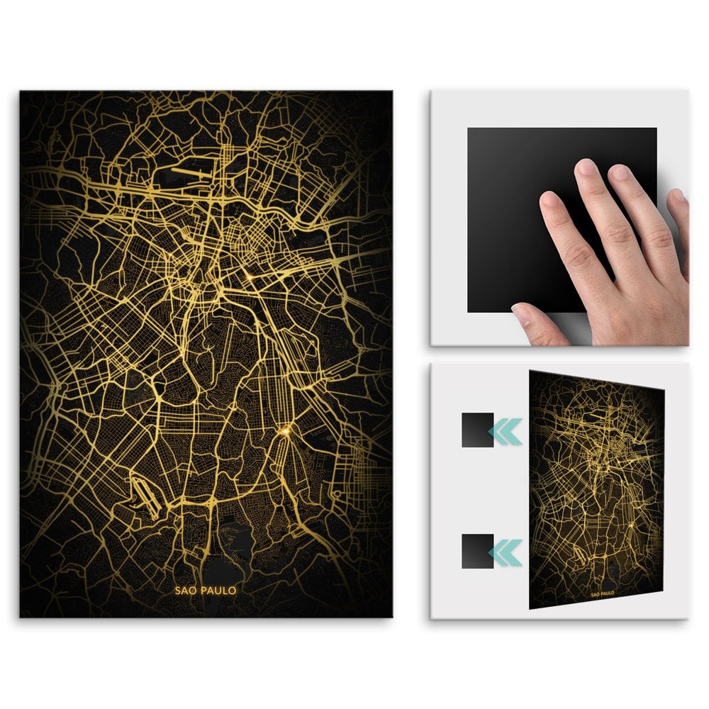 Plakat metalowy Mapa City Lights Sao Paulo L