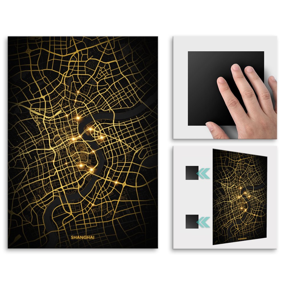 Plakat metalowy Mapa City Lights Szanghaj L