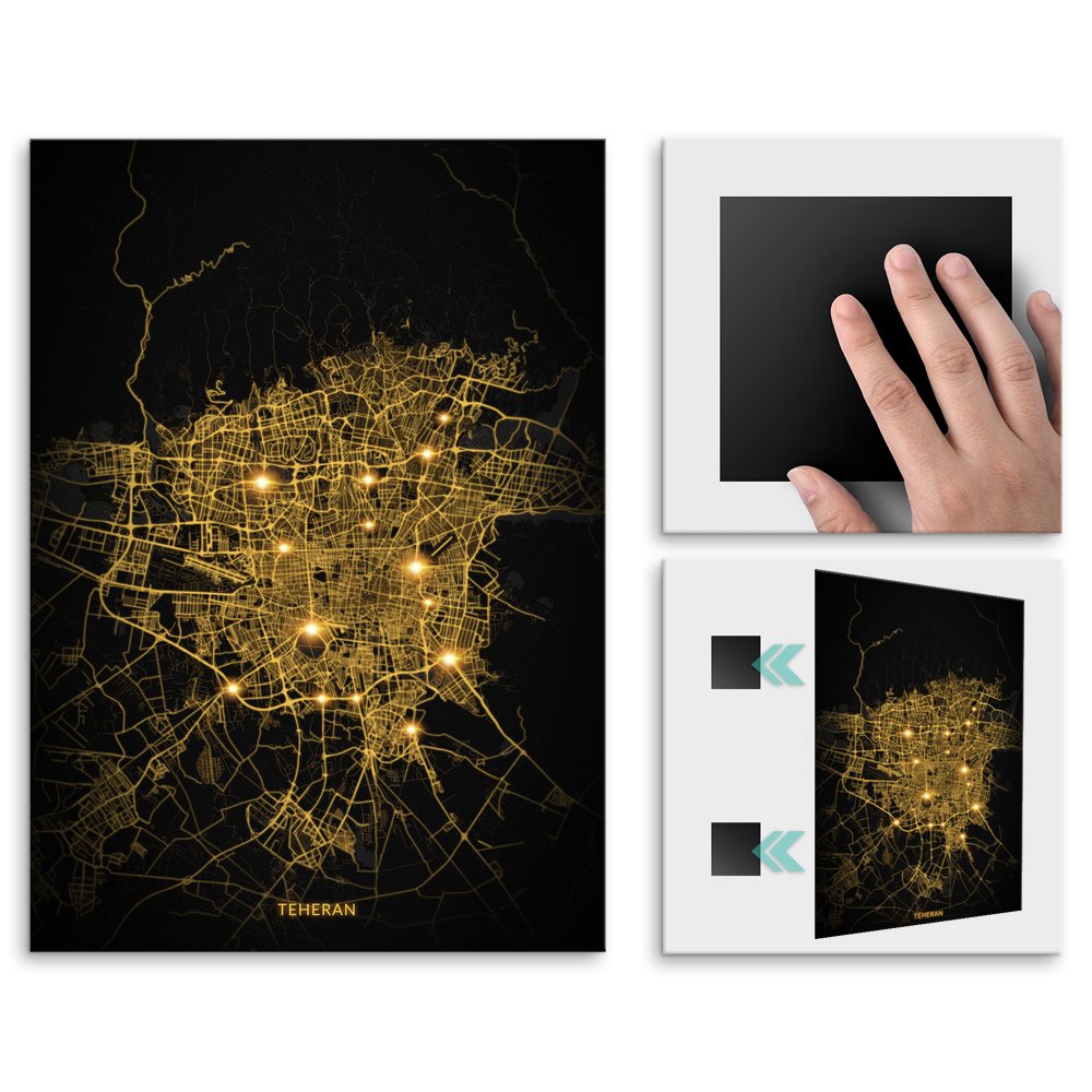 Plakat metalowy Mapa City Lights Teheran L