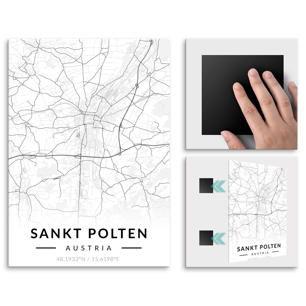 Plakat metalowy Mapa B&W Sankt Polten L