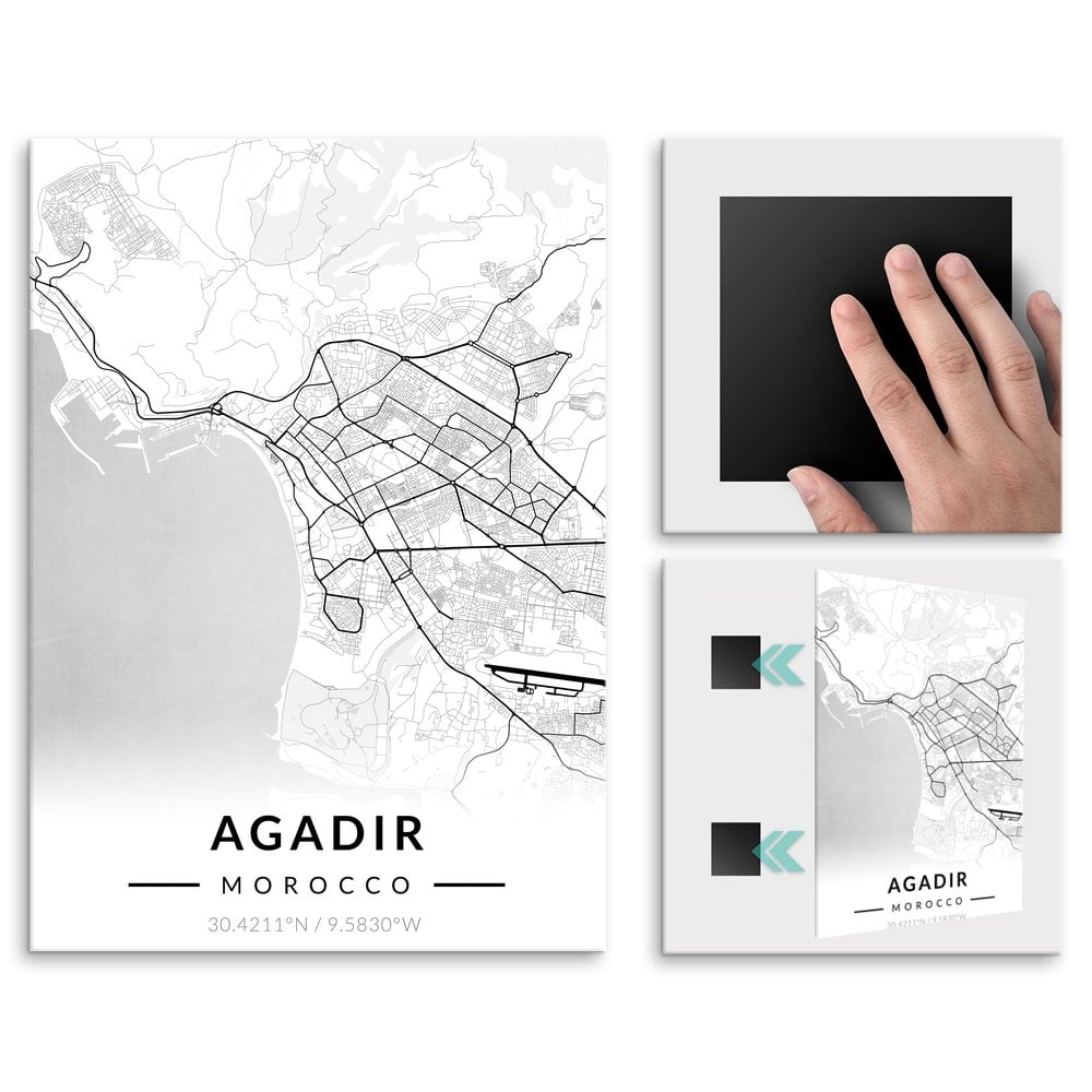 Plakat metalowy Mapa B&W Agadir M