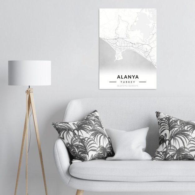 Plakat metalowy Mapa B&W Alanya L