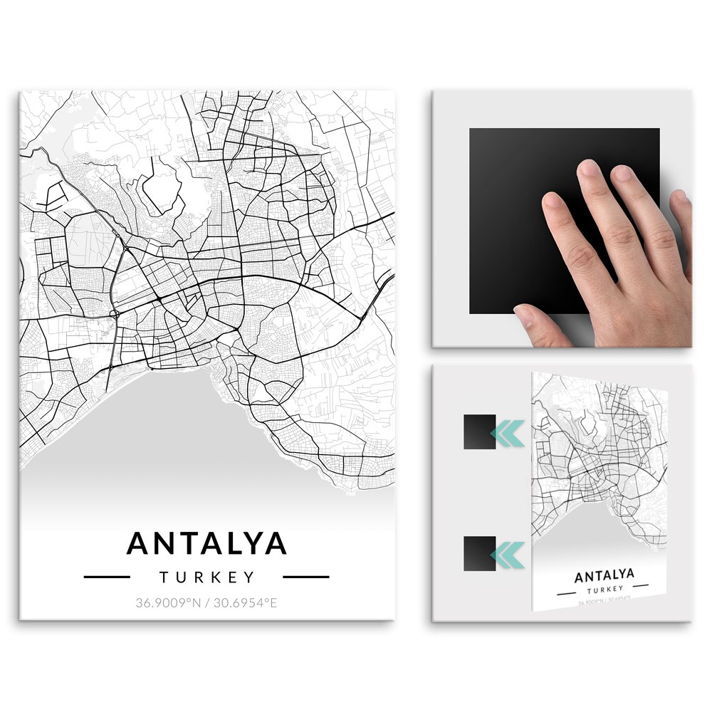 Plakat metalowy Mapa B&W Antalya L