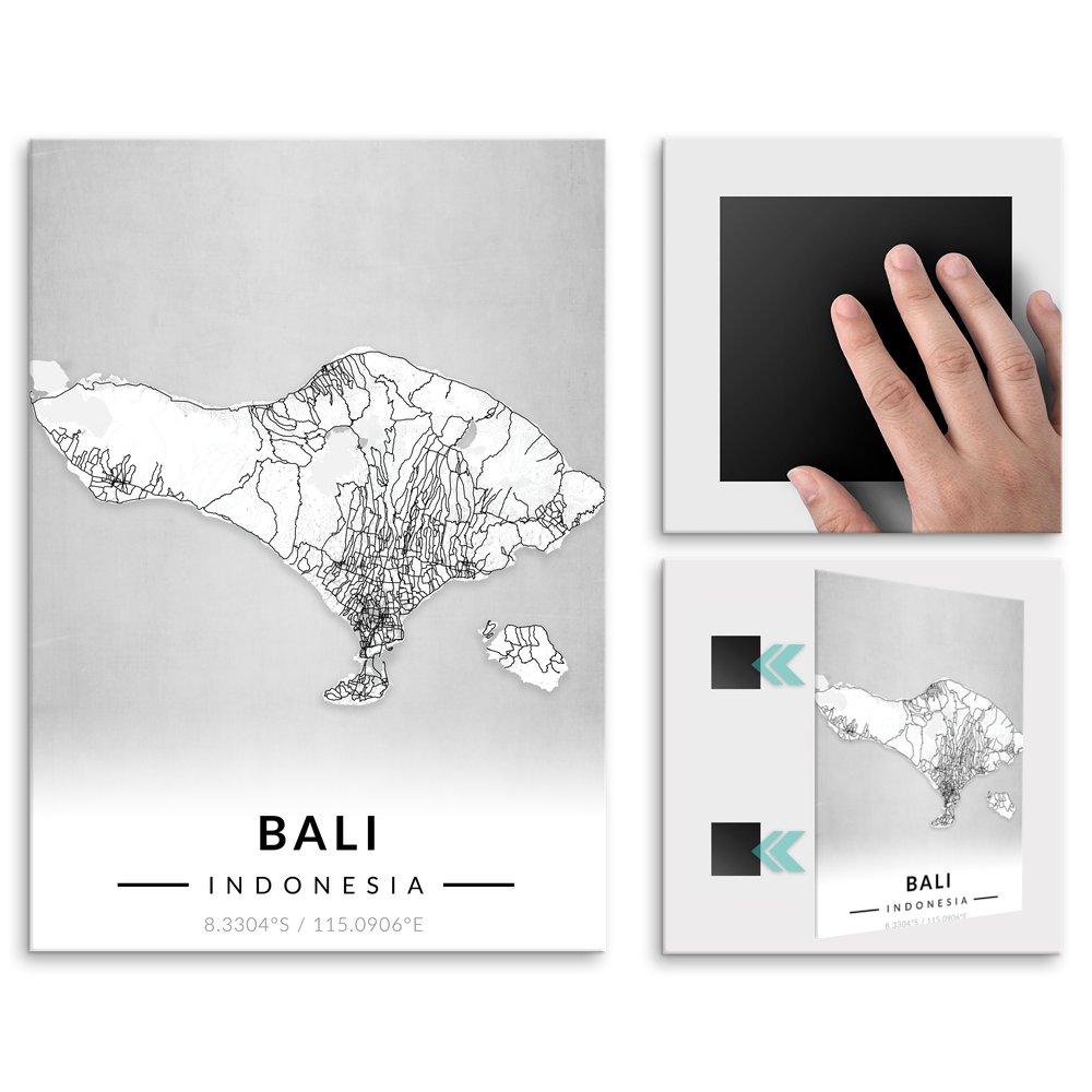 Plakat metalowy Mapa B&W Bali L