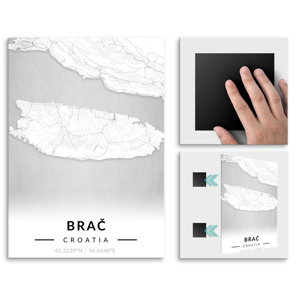 Plakat metalowy Mapa B&W Brac L