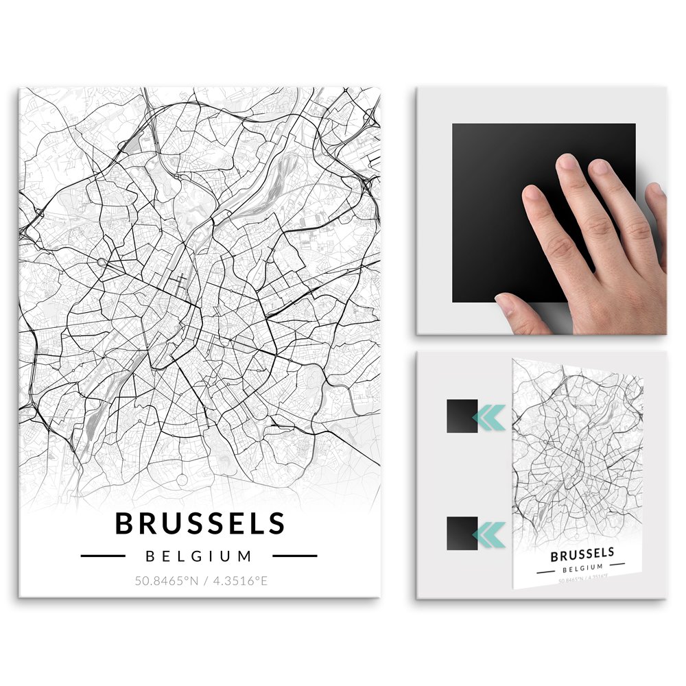 Plakat metalowy Mapa B&W Bruksela L