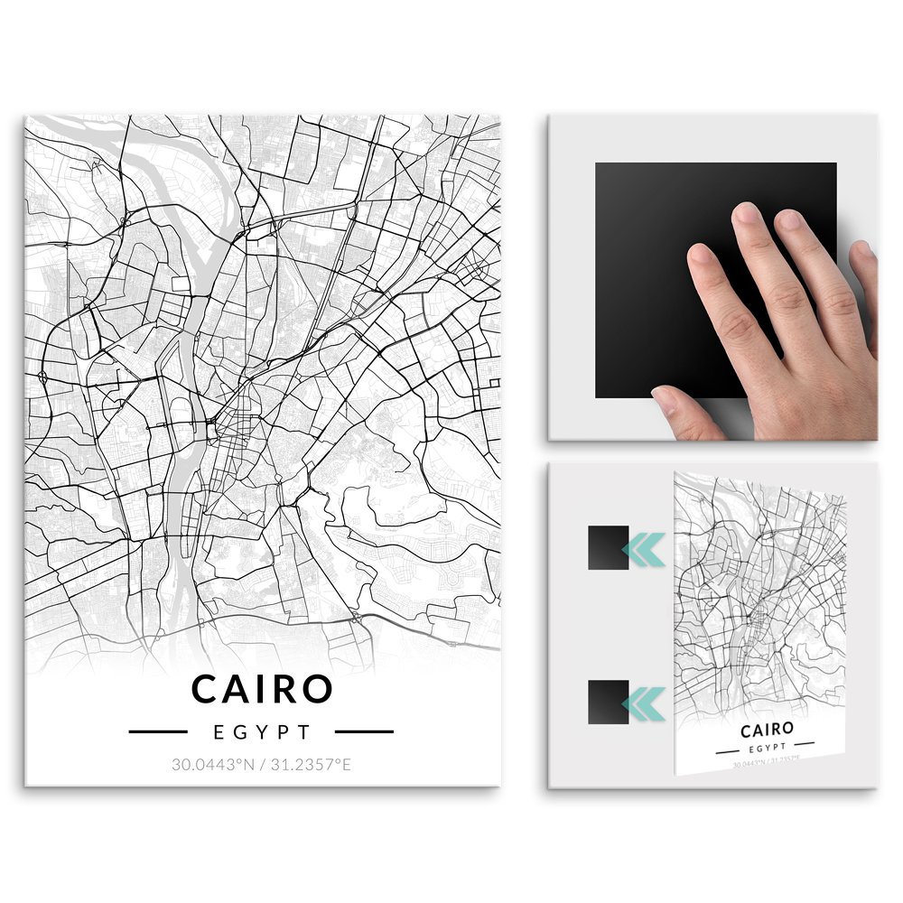 Plakat metalowy Mapa B&W Kair M