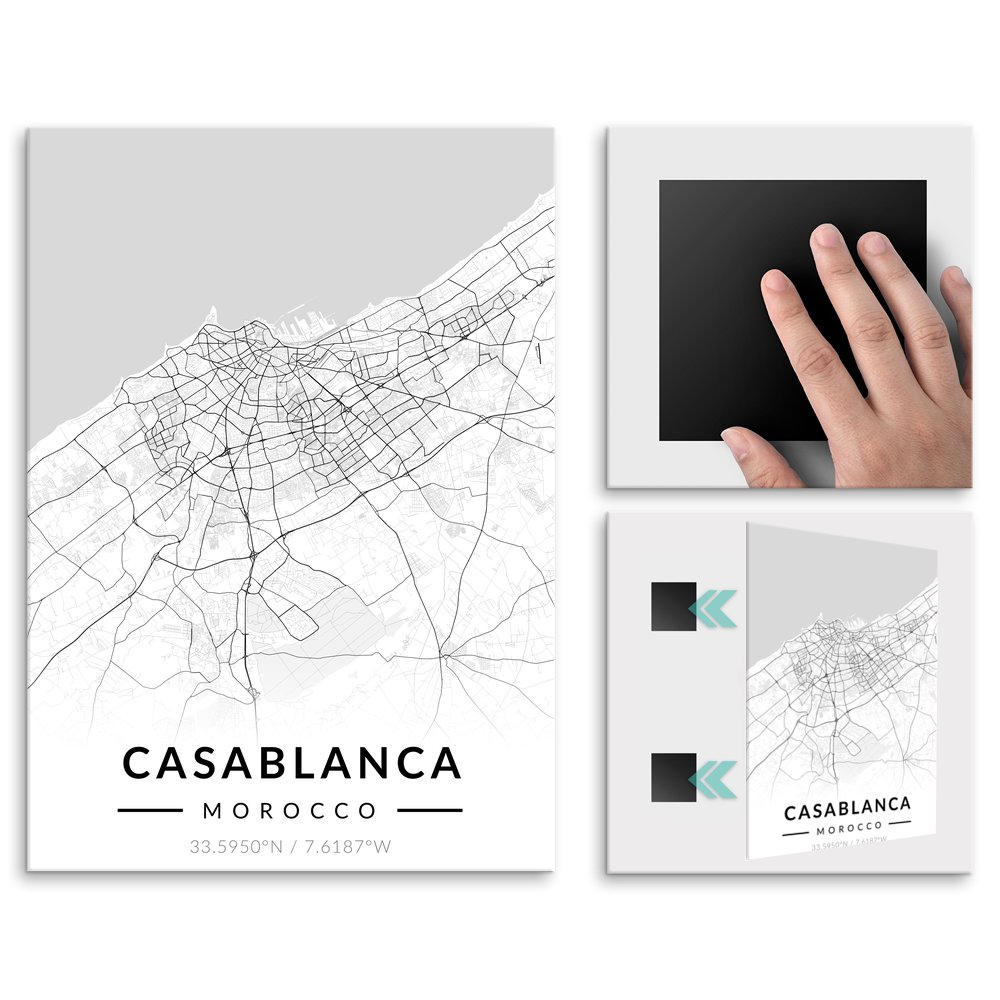 Plakat metalowy Mapa B&W Casablanca L