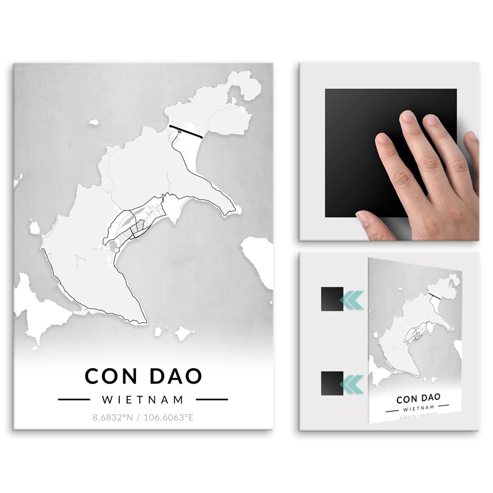 Plakat metalowy Mapa B&W Con Dao L