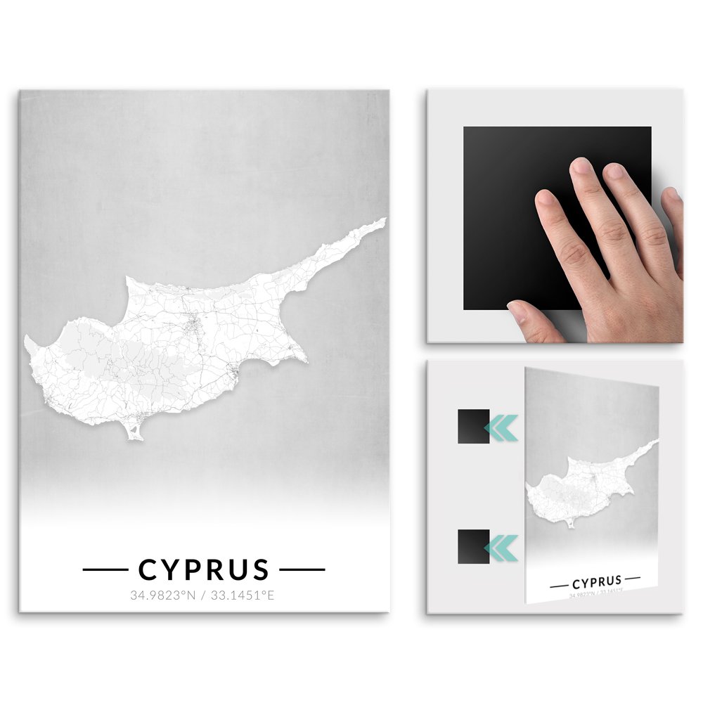 Plakat metalowy Mapa B&W Cypr L