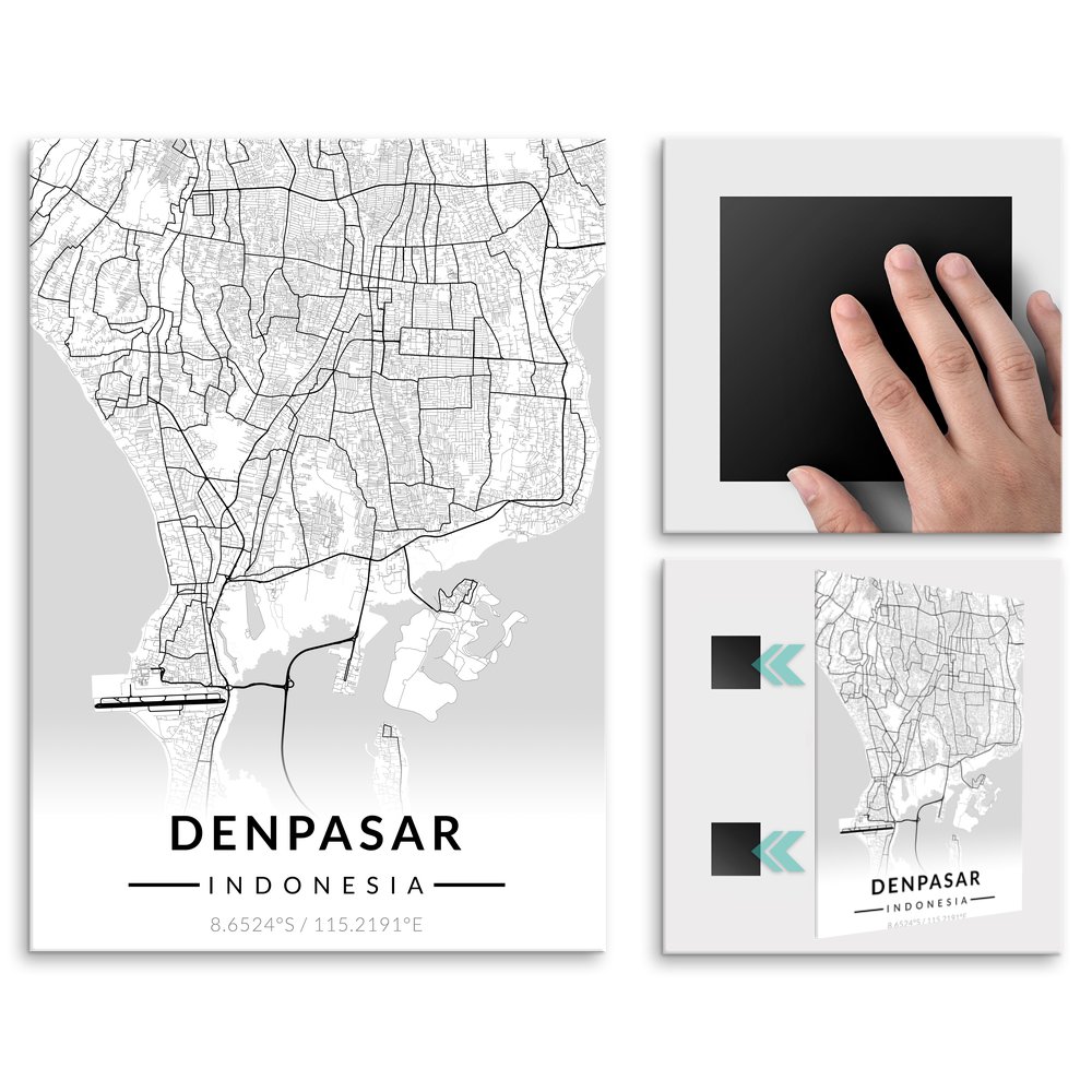 Plakat metalowy Mapa B&W Denpasar L