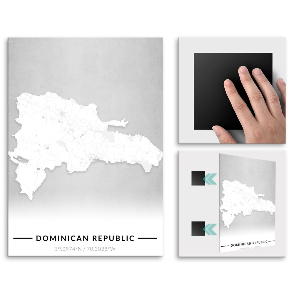 Plakat metalowy Mapa B&W Dominikana M