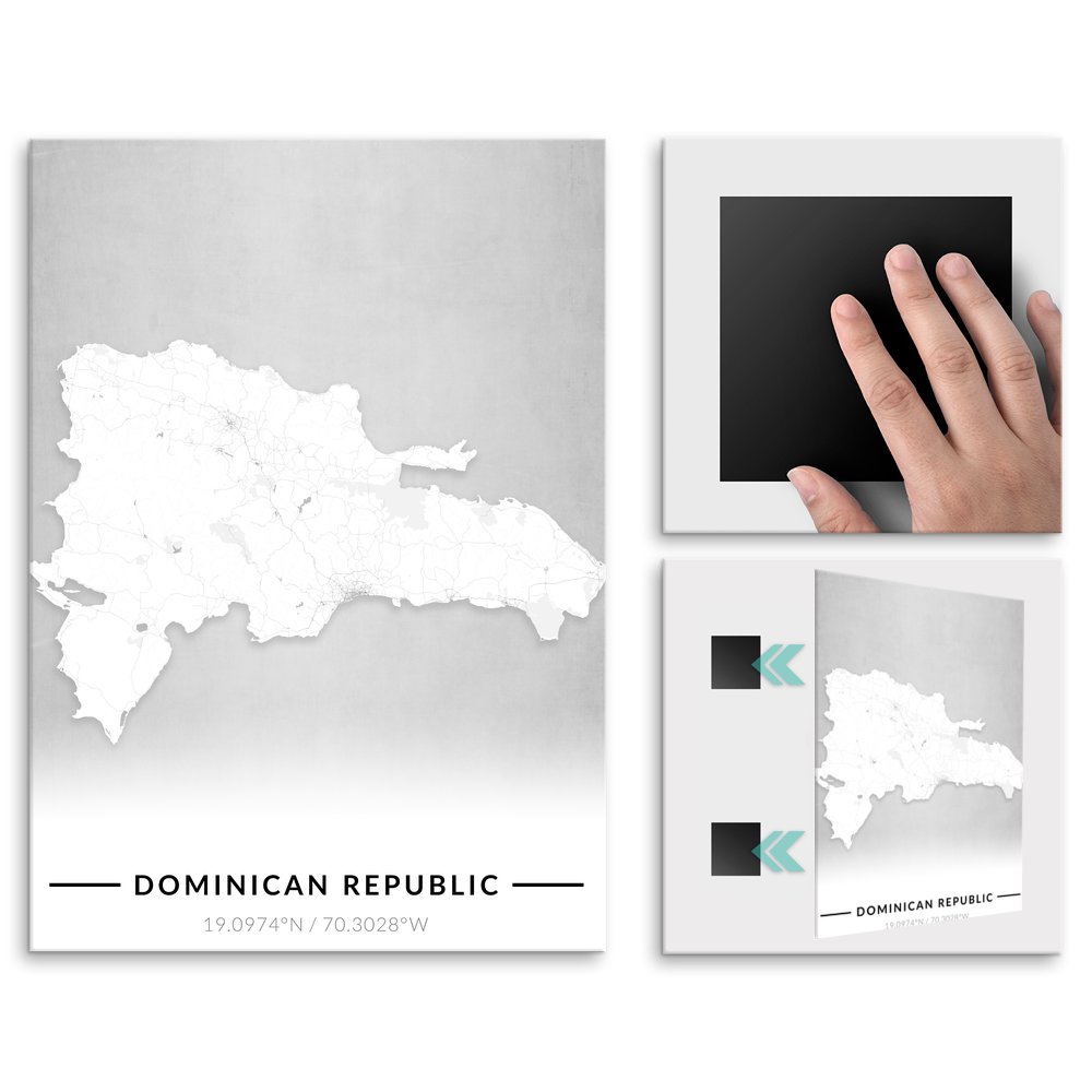 Plakat metalowy Mapa B&W Dominikana L