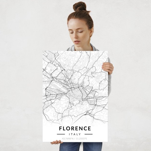 Plakat metalowy Mapa B&W Florencja L