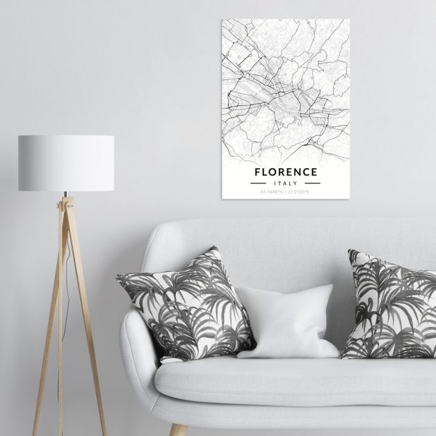 Plakat metalowy Mapa B&W Florencja L