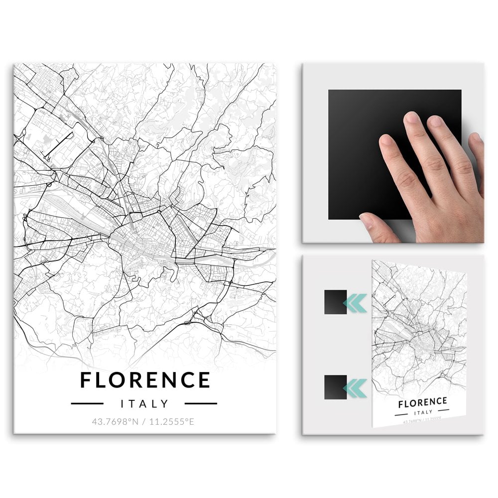 Plakat metalowy Mapa B&W Florencja L