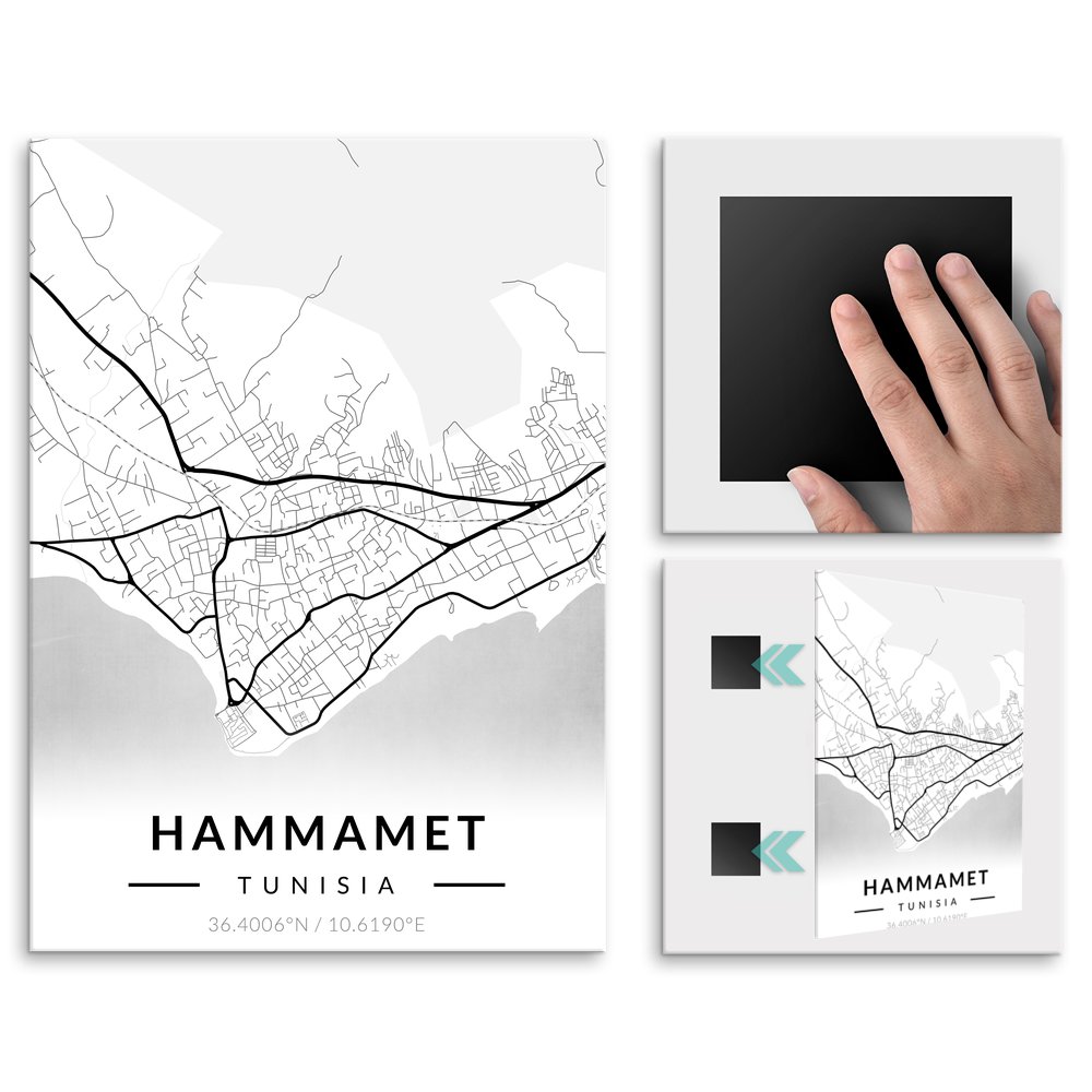 Plakat metalowy Mapa B&W Hammamet L