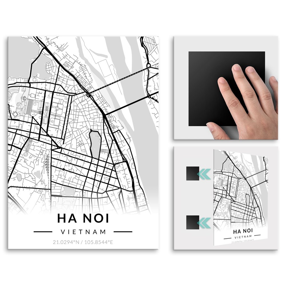 Plakat metalowy Mapa B&W Hanoi M