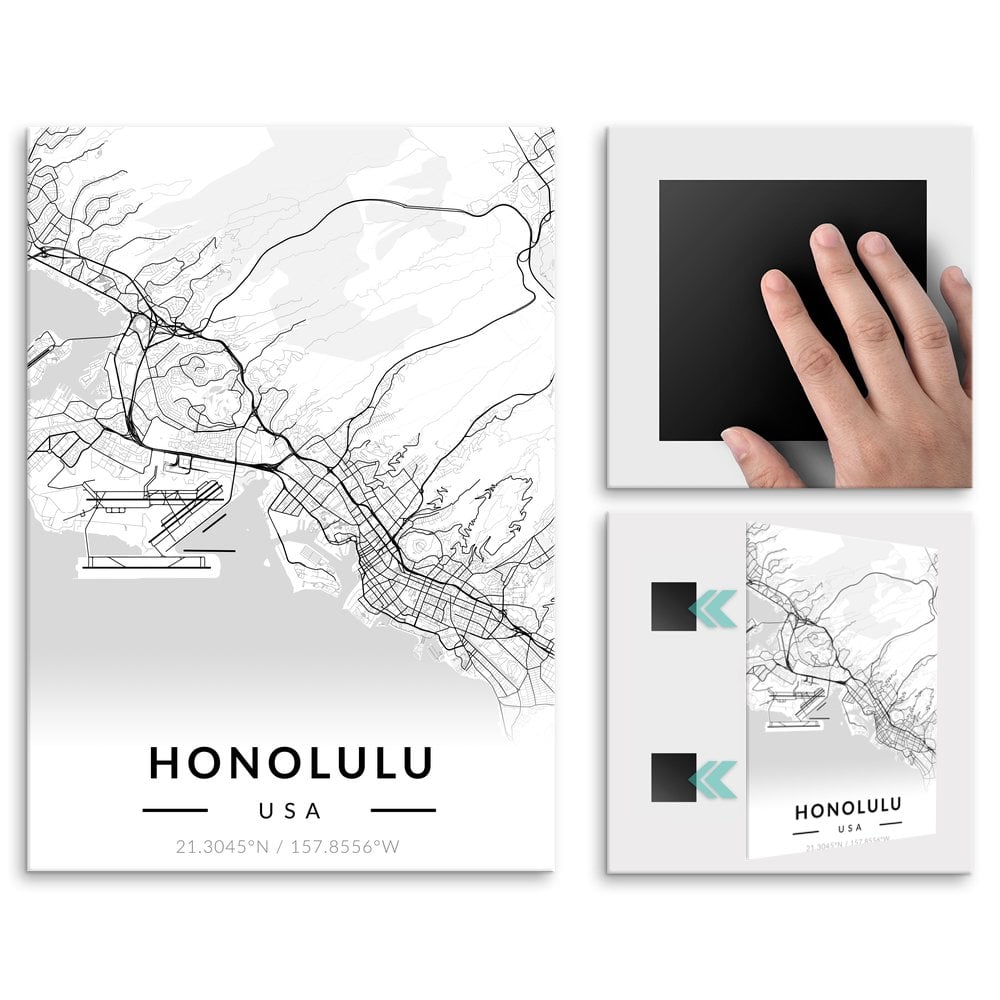 Plakat metalowy Mapa B&W Honolulu M