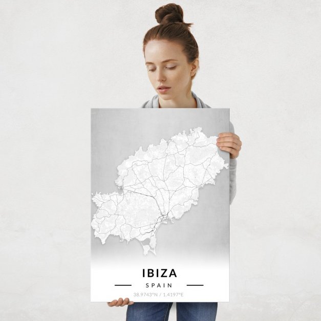 Plakat metalowy Mapa B&W Ibiza L