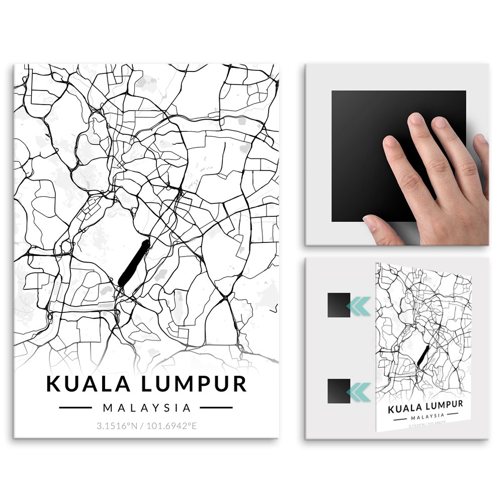Plakat metalowy Mapa B&W Kuala Lumpur L