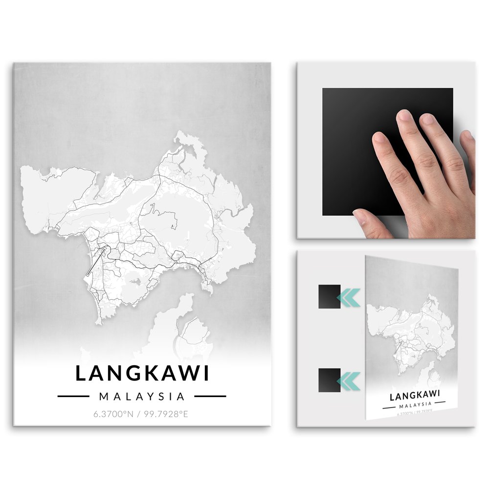 Plakat metalowy Mapa B&W Langkawi L