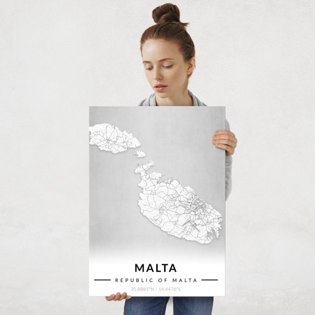 Plakat metalowy Mapa B&W Malta L