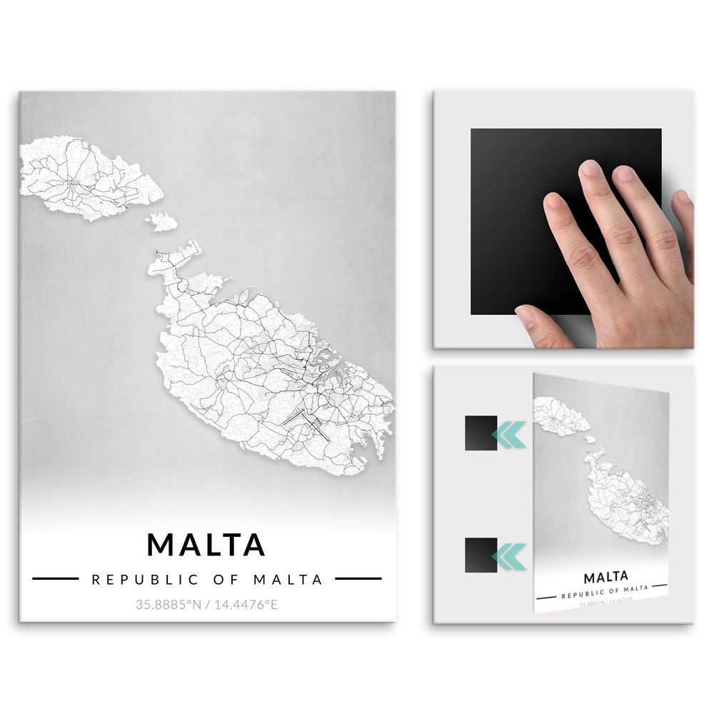 Plakat metalowy Mapa B&W Malta L