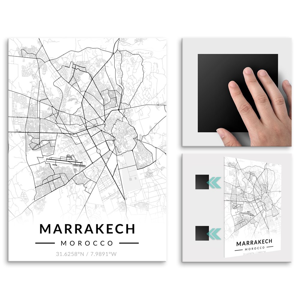 Plakat metalowy Mapa B&W Marakesz L