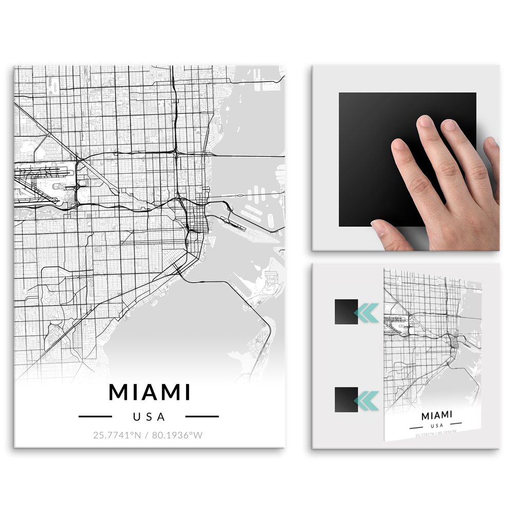 Plakat metalowy Mapa B&W Miami L