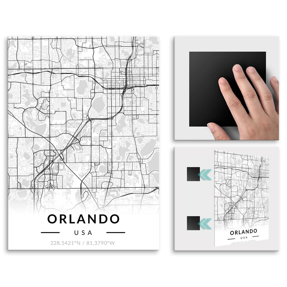 Plakat metalowy Mapa B&W Orlando L